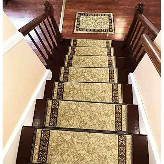 Gloria Non slip Emily Design Animal Friendly Anti Skid Rubber Back Stain Resistant Stair Rug, Stair mat, Stair Treads, Carpet for Stairs - (Set of 13)