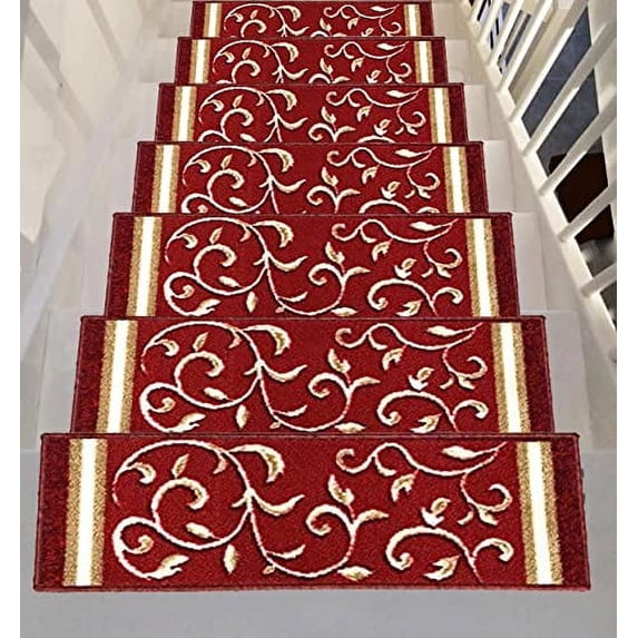 Gloria Non slip Floral Design Animal Friendly Anti Skid Rubber Back Stain Resistant Stair Rug, Stair mat, Stair Treads, Carpet for Stairs - (Set of 7)
