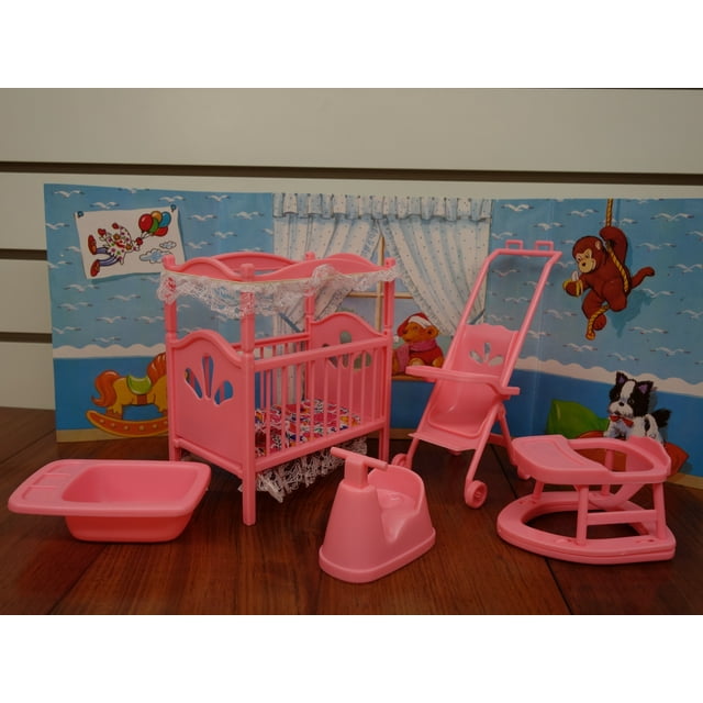 "Gloria Dollhouse Nursery Play Set with Furniture for 1112"" Fashion Dolls, Includes Crib