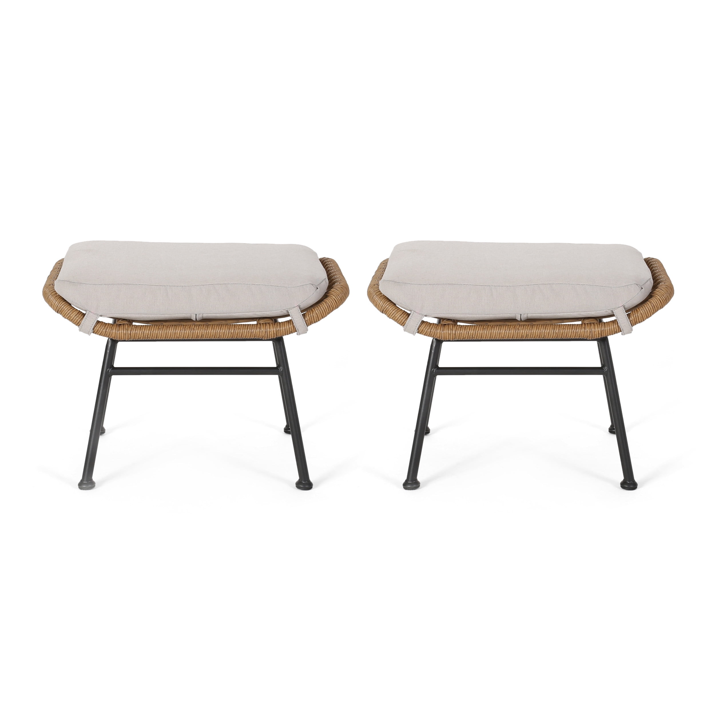 Gloria Light Brown and Beige Wicker Outdoor Ottoman Set