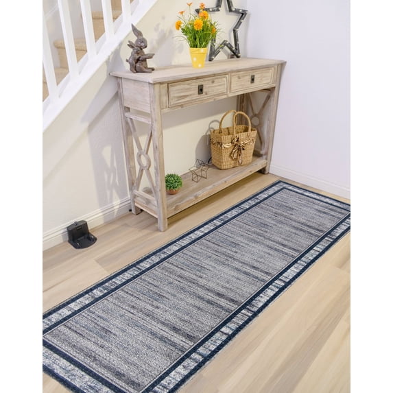 Gloria - Runner Low Profile Bordered Washable Rug Anti Slip Backing Rugs for Living Room Light Weight Foldable Carpet