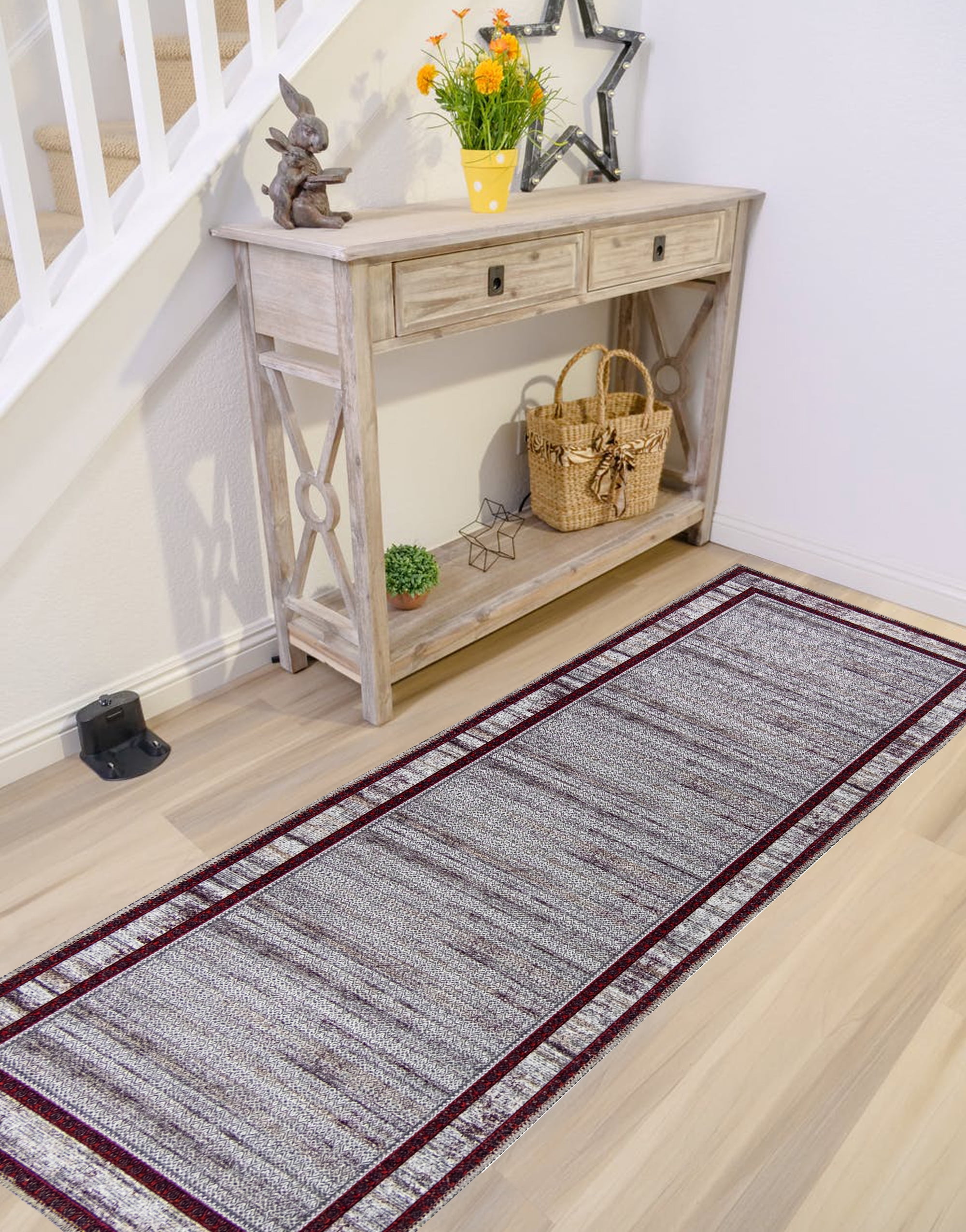 Foldable Rungs Gloria - Runner Low Profile Bordered Washable Rug Anti Slip Backing ...