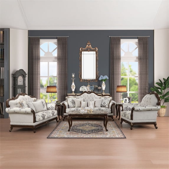 Gloria Traditional Style 5PC Living Room Set Made with wood in Ivory
