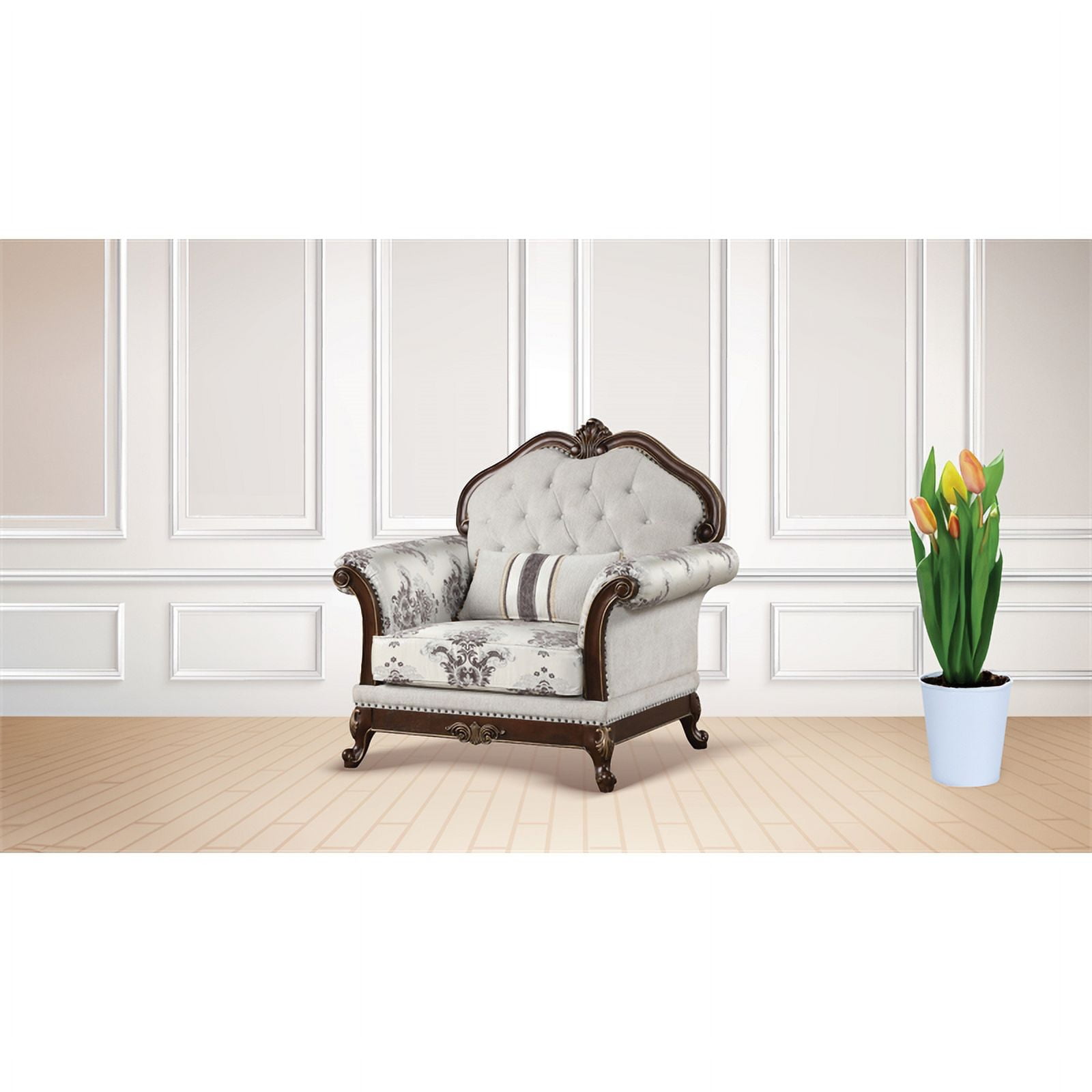 Gloria Traditional Style Button Tufted Chair Made With Wood In White 