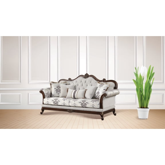Gloria Traditional Style button tufted Sofa Ivory