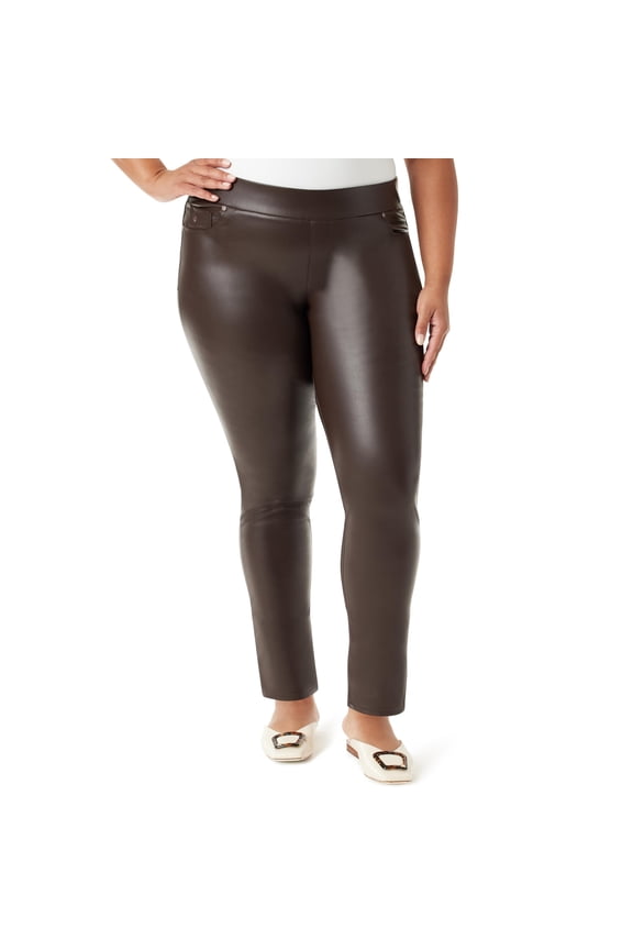 Avery Slim Pull On Pant Plus Coffee Roast Leather Plus Size