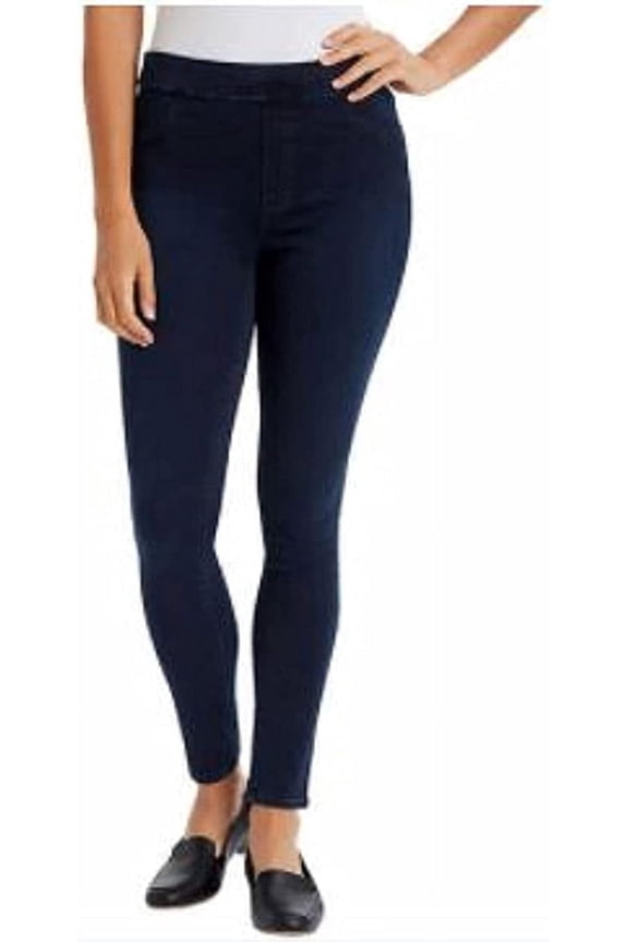 Beverly Women's High-Rise Fitted Pull On Jeans, Dark Blue 18