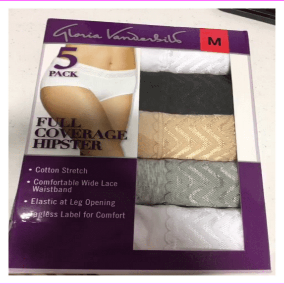 Gloria Vanderbilt Full Coverage Womens 5 Pack Hipster Panties M/W, B, Nude, G,W