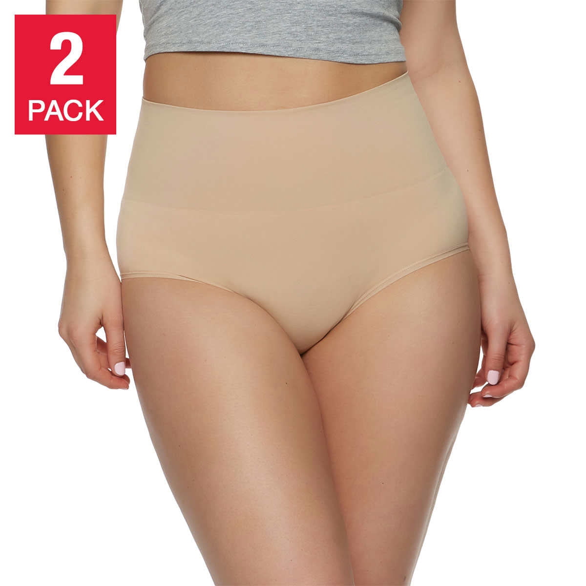 Gloria Vanderbilt Ladies' Seamless Shaping Brief, 2-pack, Tan X-Large - NEW