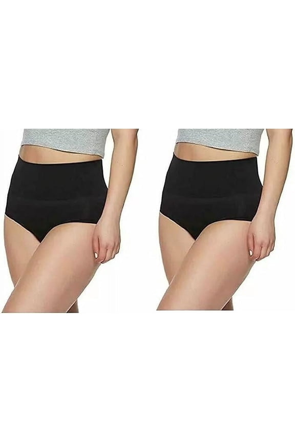 Ladies Seamless Shaping Brief Medium Control Soft Yarn (2 Pack) (Black, Large)