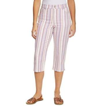 Gloria Vanderbilt Petite Amanda Striped Capri Jeans Ribbon Pink Screen Print 10P