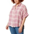 thumbnail image 1 of Gloria Vanderbilt Plus Size Daisy Button Front Shirt Piper Plaid Ribbon Pink 3X, 1 of 1