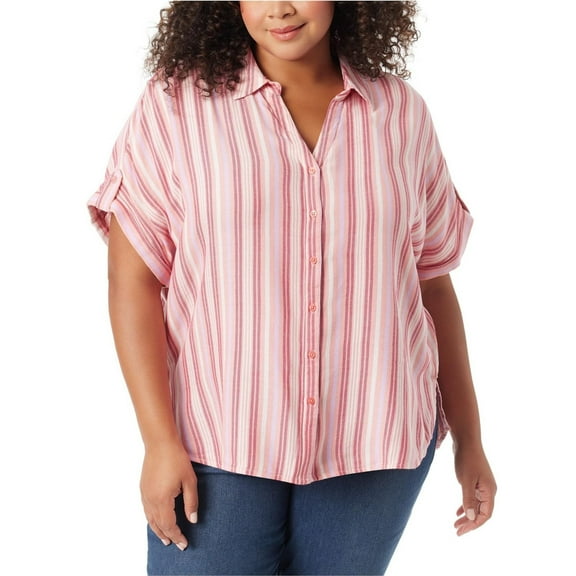 Gloria Vanderbilt Womens Classic Peplum Blouse, Pink, 1X