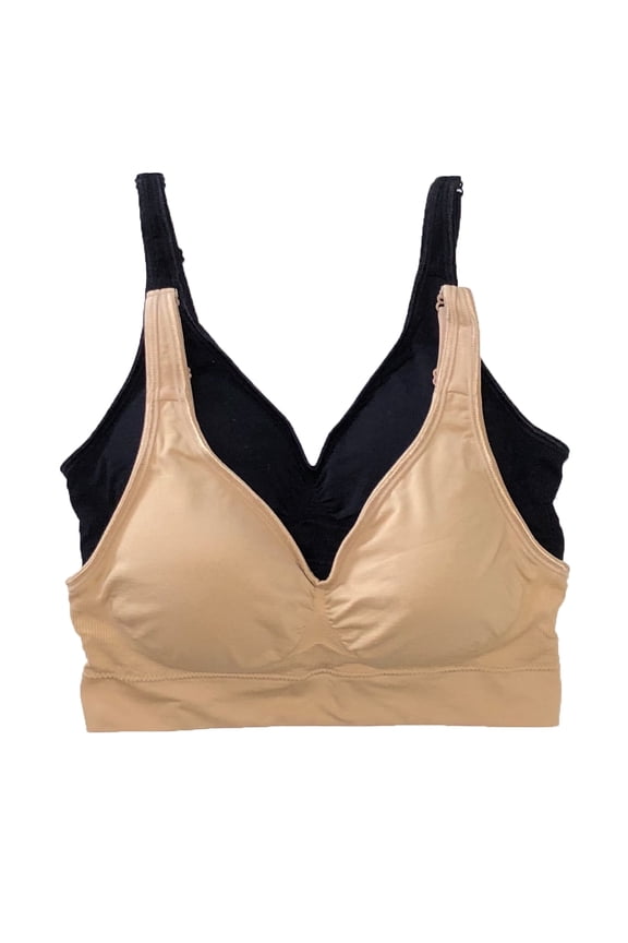 | Seamless Bralette 2-Pack (Black Warm Neutral, Small)