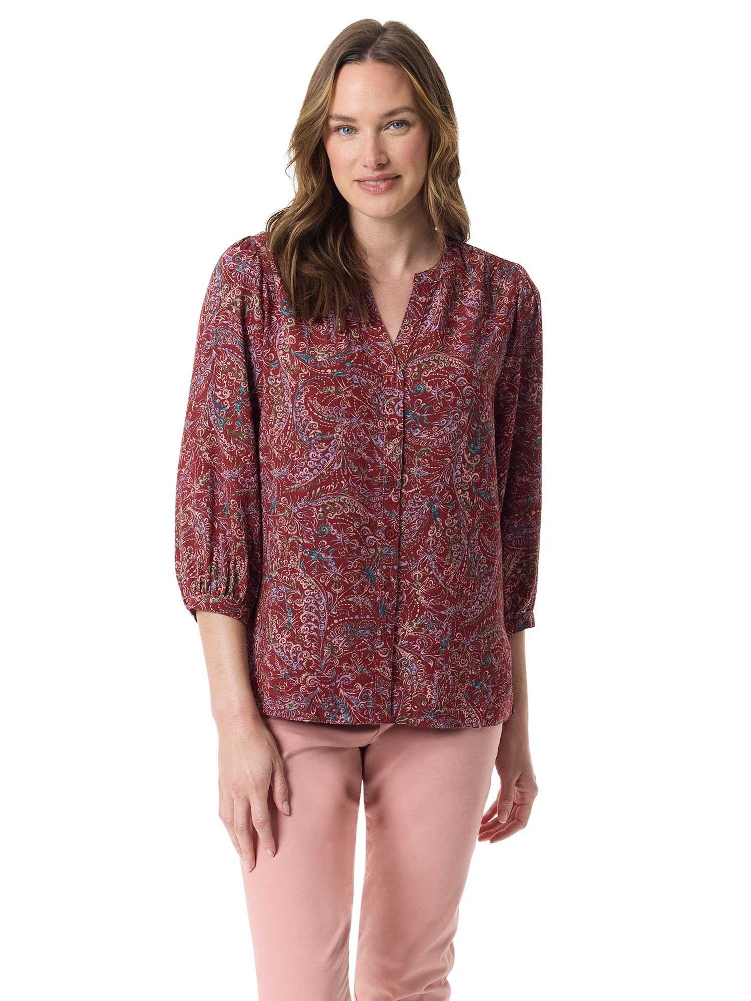 Gloria Vanderbilt Swan Series Melissa Banded Collar Blouse, Sizes S ...