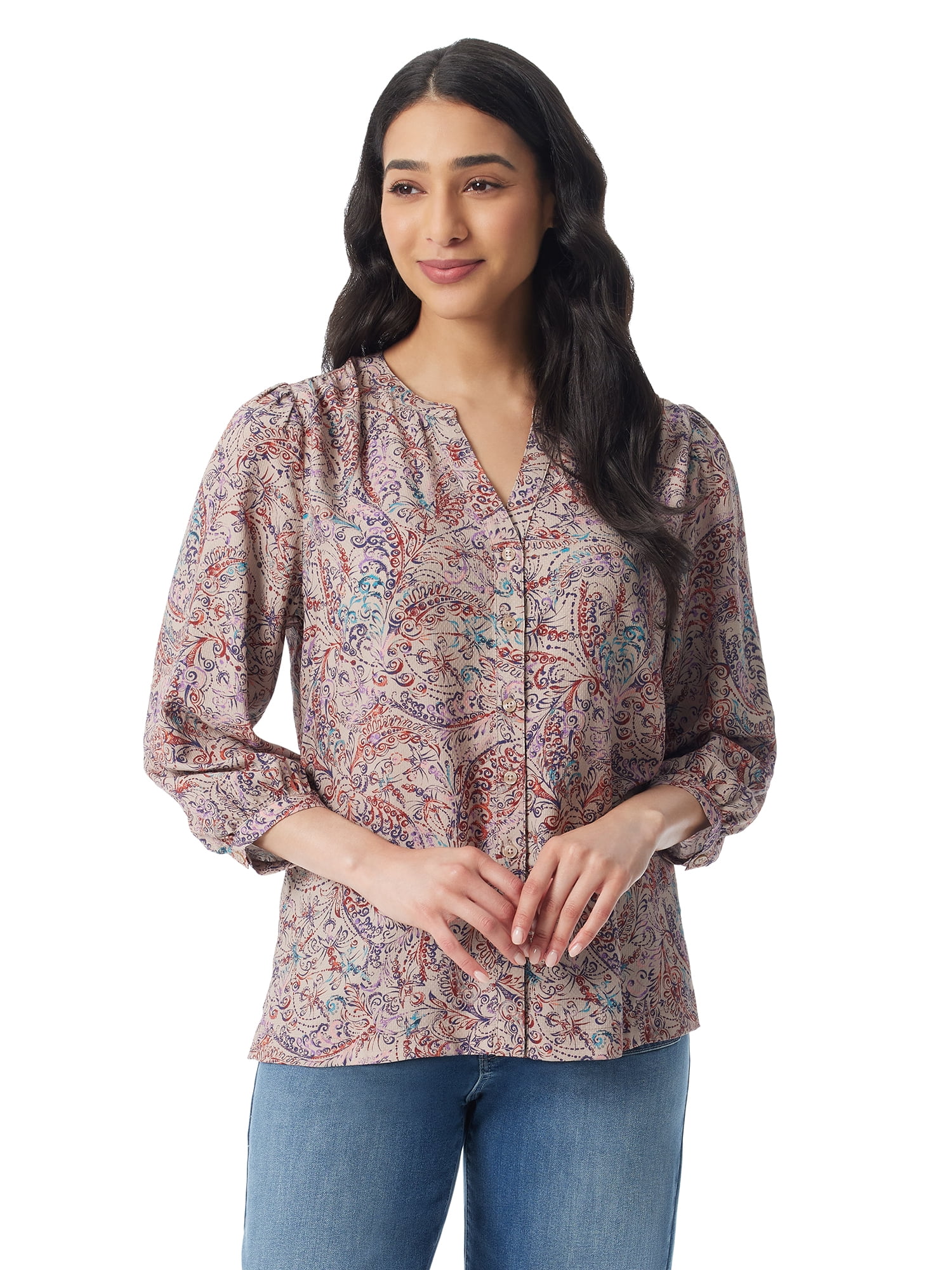 Gloria Vanderbilt Swan Series Melissa Banded Collar Blouse, Sizes S ...