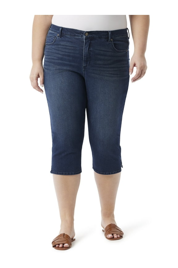Swan Series Women's Plus Amanda 5 Pocket Capri with Slit, Sizes 16-24