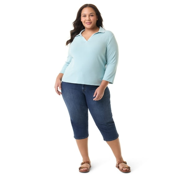 Gloria Vanderbilt Swan Series Women's Plus Amanda 5 Pocket Capri with Slit, Sizes 16W-24W
