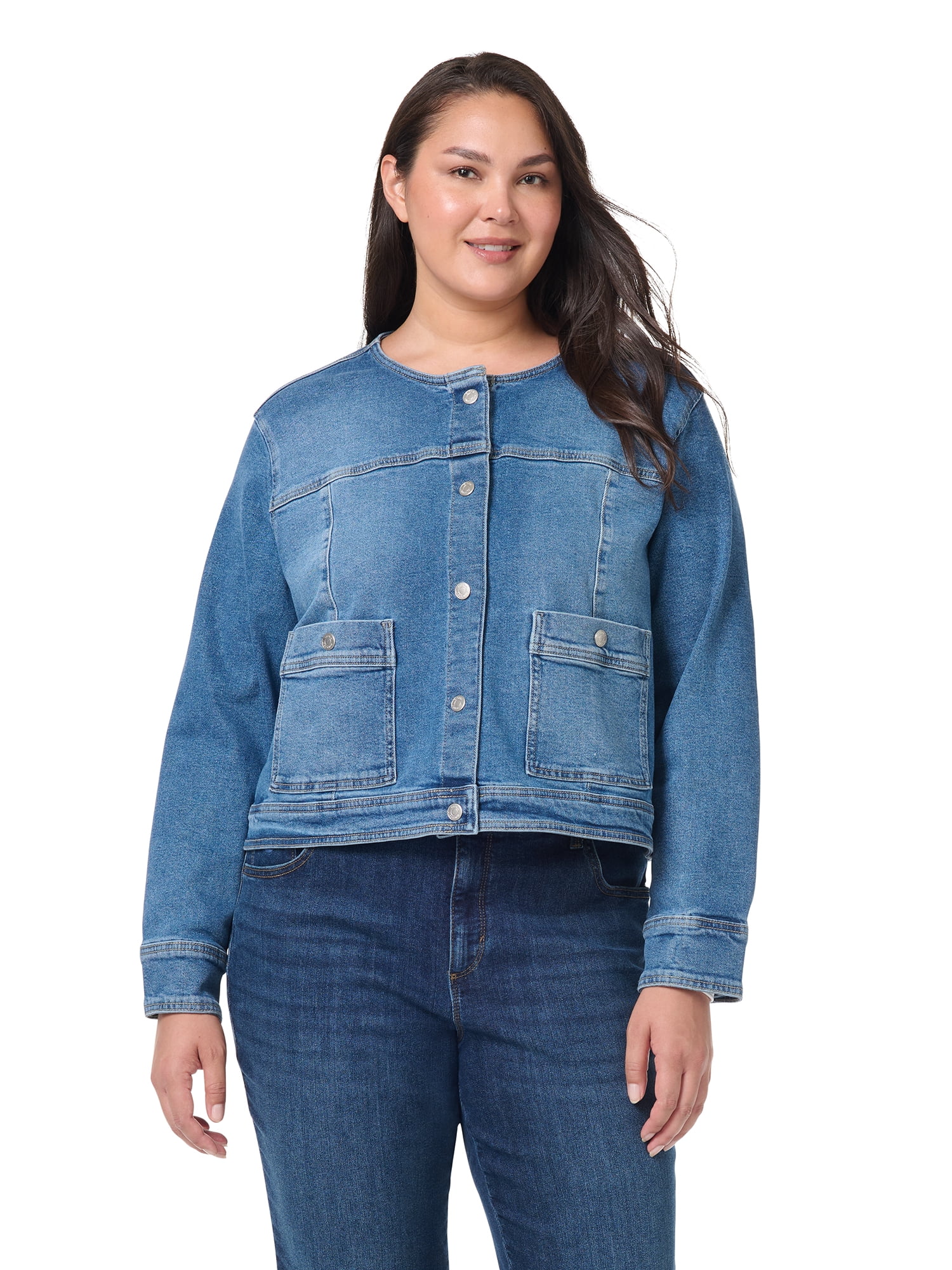 Gloria Vanderbilt Swan Series Women's Plus Collarless Denim Jacket, Sizes 0X-4X
