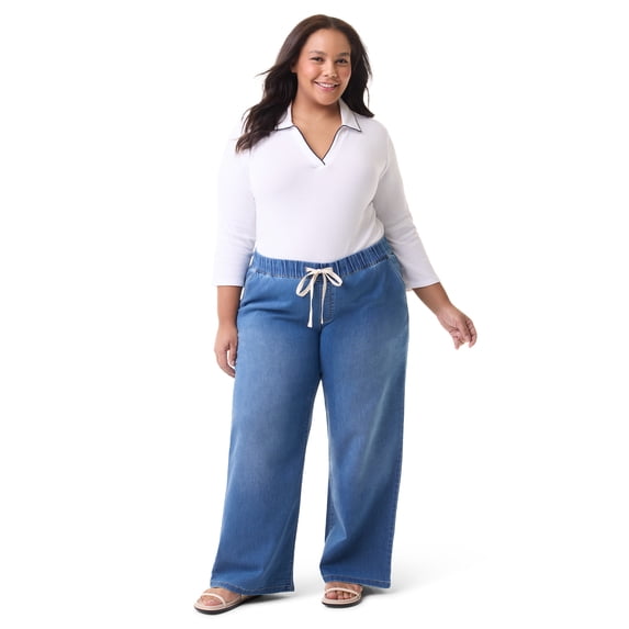 Gloria Vanderbilt Swan Series Women's Plus Drawstring Pull On Wide Leg Jeans, Sizes 0X-4X