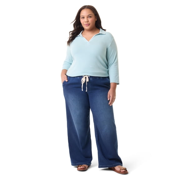 Gloria Vanderbilt Swan Series Women's Plus Drawstring Pull On Wide Leg Jeans, Sizes 0X-4X