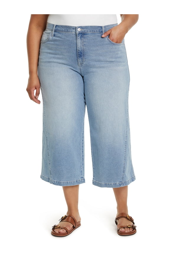 Swan Series Women's Plus High Rise Wide Leg Crop Jeans, Sizes 16W-24W