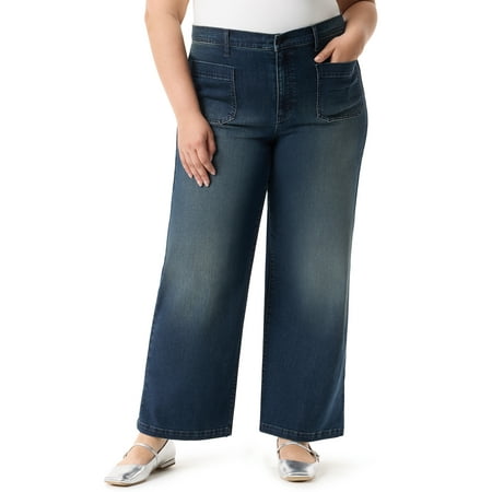 Gloria Vanderbilt Swan Series Women's Plus Patch Pocket Wide Leg Jeans, Sizes 16W-24W
