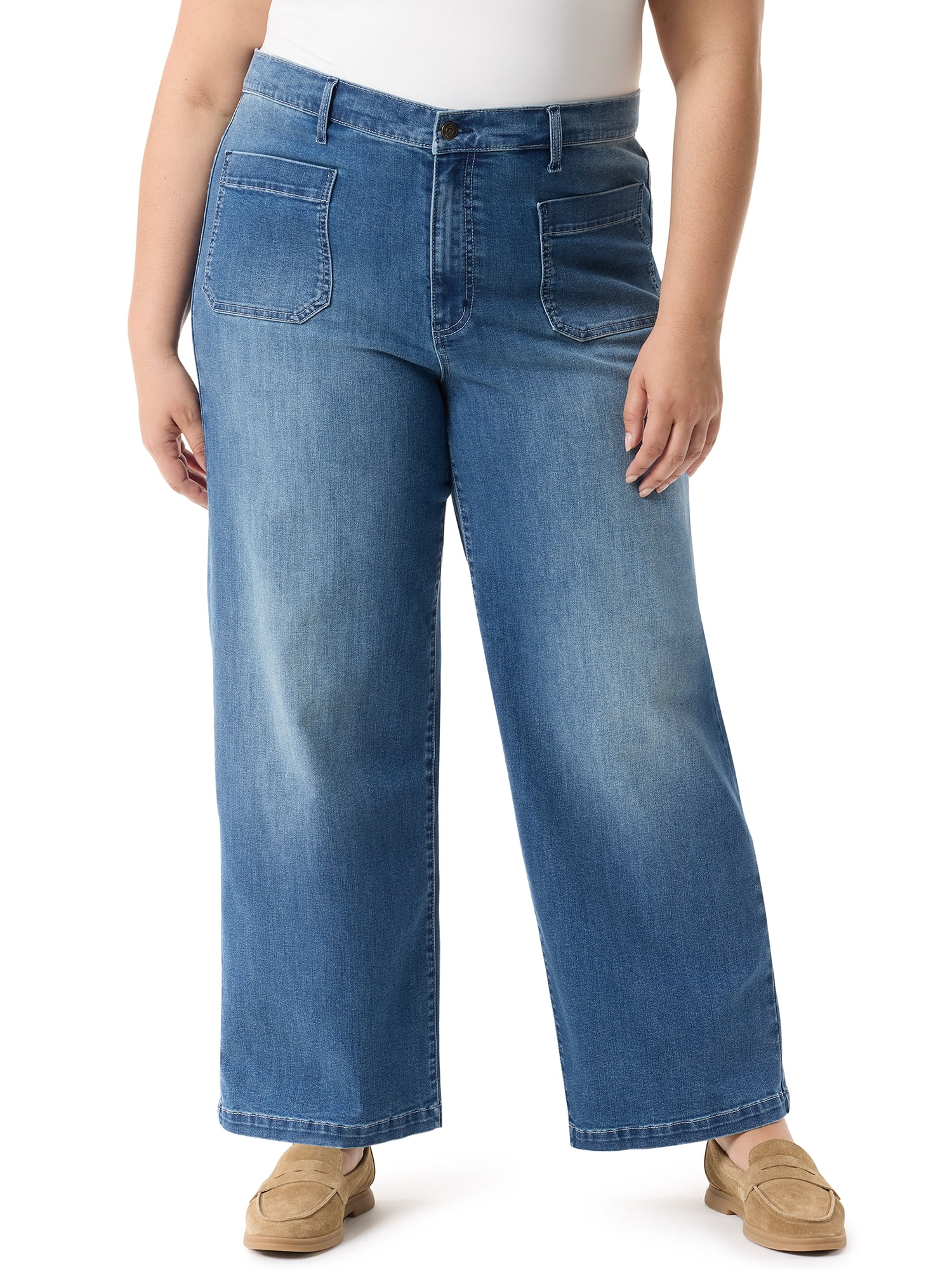 Gloria Vanderbilt Swan Series Women's Plus Patch Pocket Wide Leg Jeans, Sizes 16W-24W