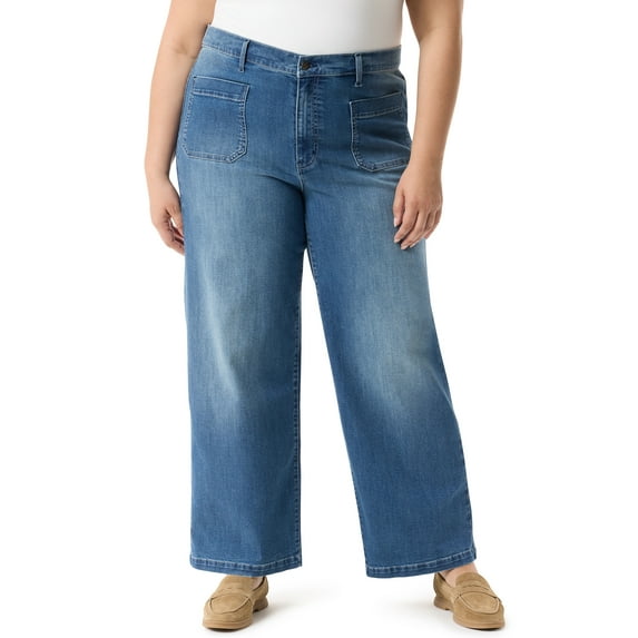 Gloria Vanderbilt Swan Series Women's Plus Patch Pocket Wide Leg Jeans, Sizes 16W-24W