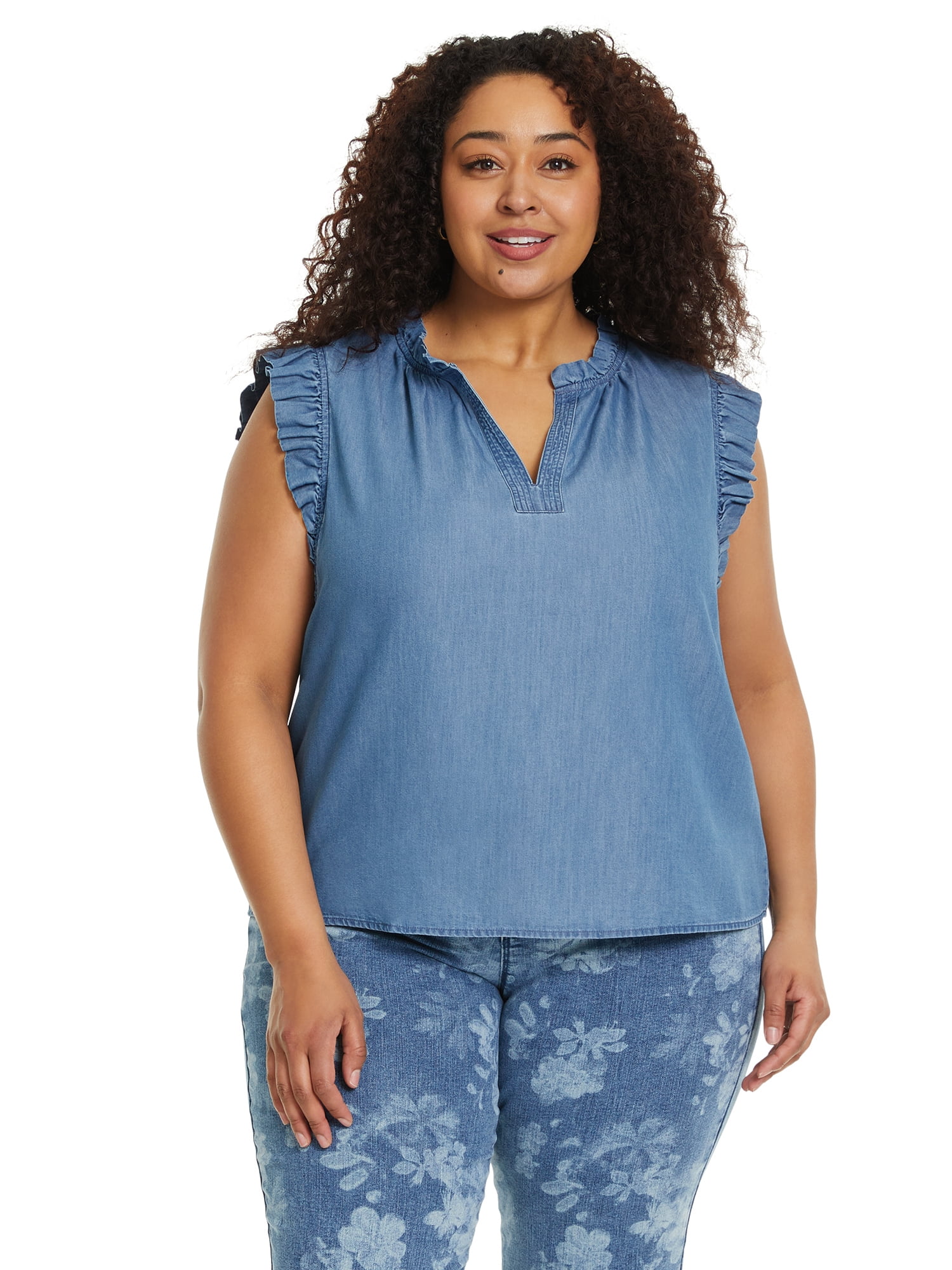 Gloria Vanderbilt Swan Series Women's Plus Ruffle Sleeve Top, Sizes 0X-4X