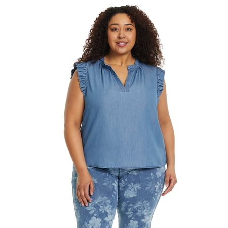Gloria Vanderbilt Swan Series Women's Plus Ruffle Sleeve Top, Sizes 0X-4X