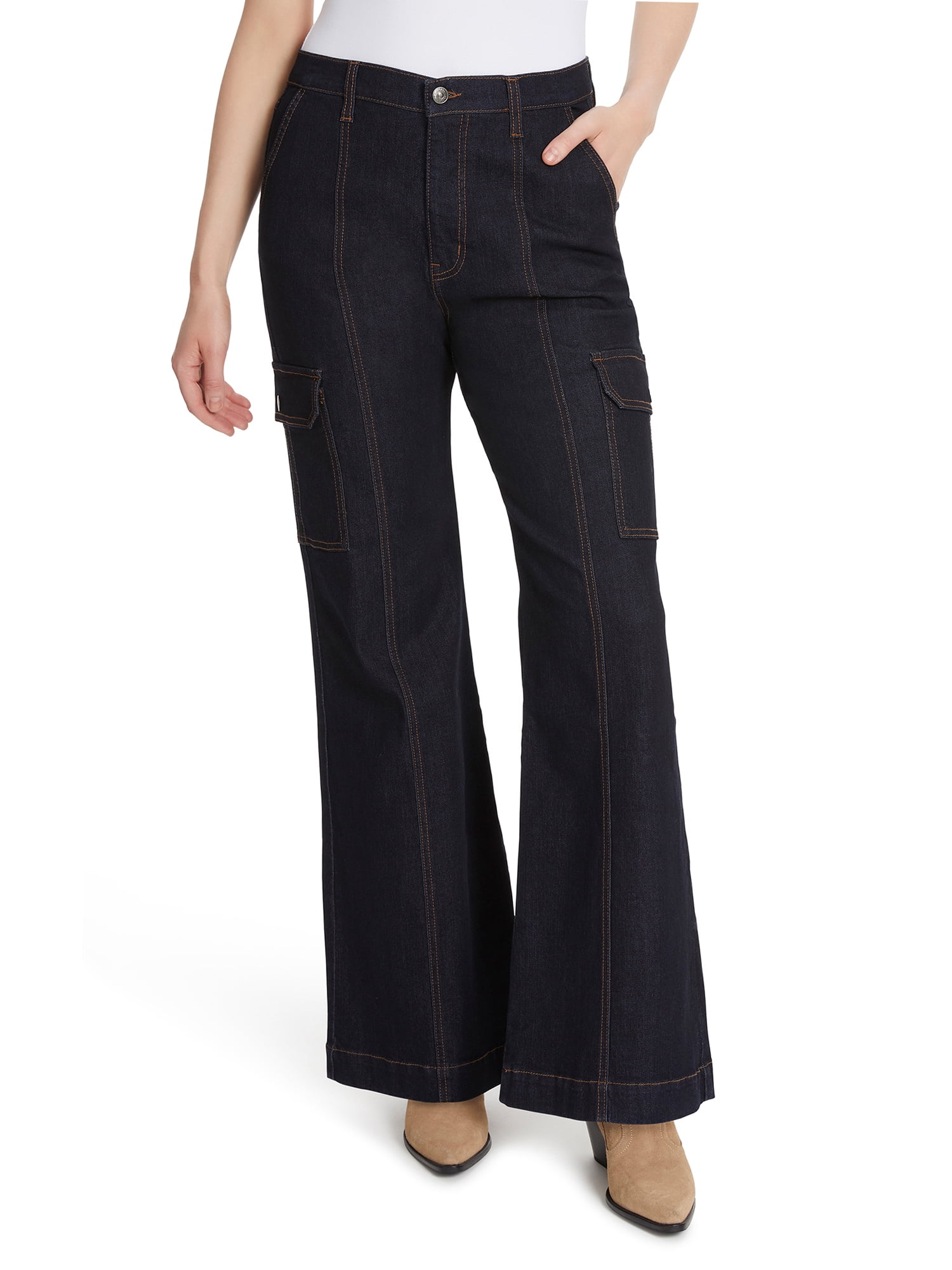 Gloria Vanderbilt Women's High Rise Wide Leg Cargo Jeans, Regular and Short Inseams, Sizes 2-18