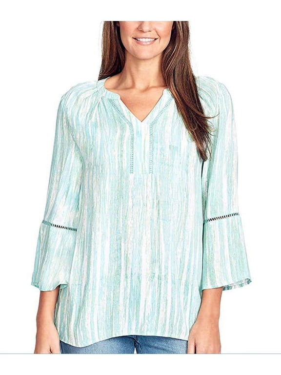 Women's Nova Flutter Sleeve Blouse, Paint Flow Aqua Mist - M