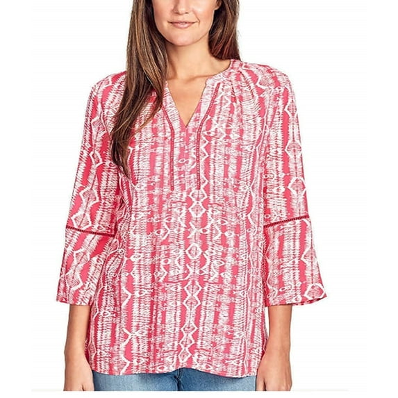 Gloria Vanderbilt Women's Nova Flutter Sleeve Blouse (Small, Weaving Azalea)