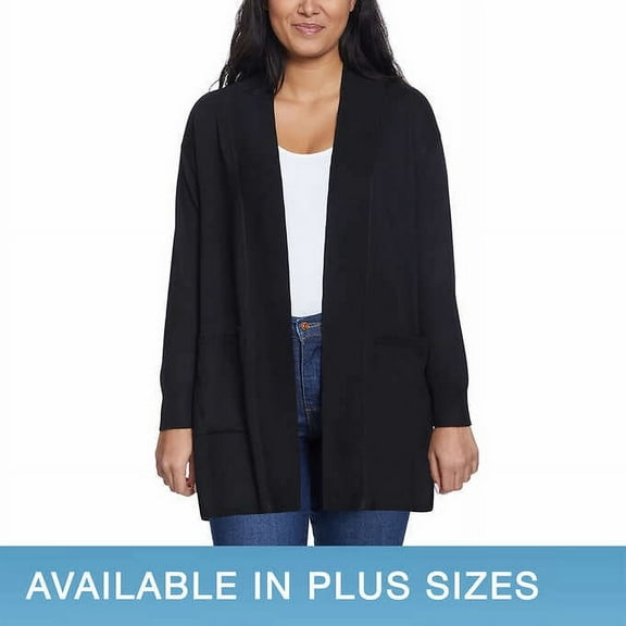 Gloria Vanderbilt Women's Open Front Super Soft Lightweight Cardigan-Black / M