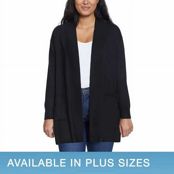 Gloria Vanderbilt Women's Open Front Super Soft Lightweight Cardigan-Black / XXL