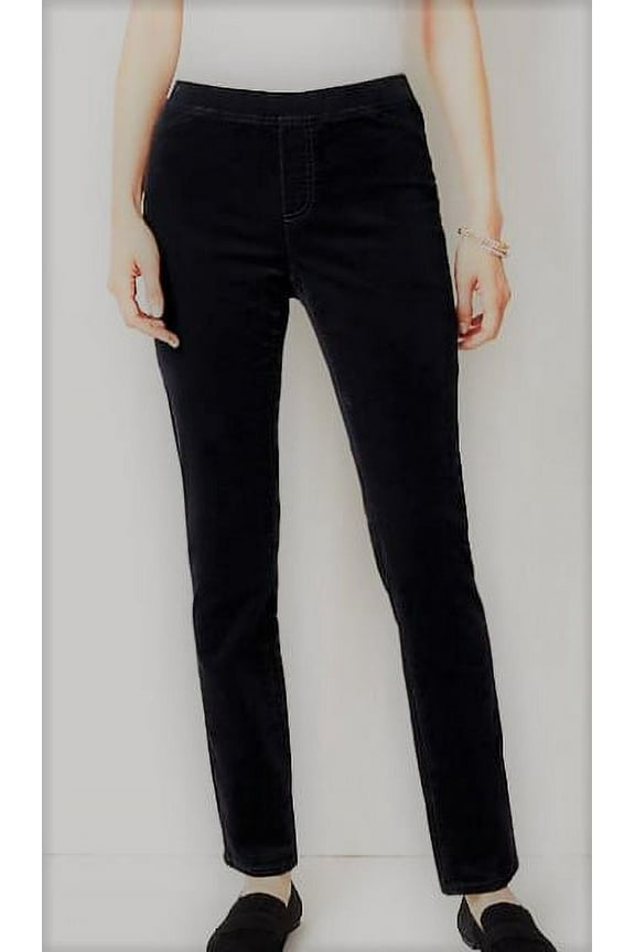 Women's Pull On Skinny Knit Corduroy Mid Rise Pants, Black XXL