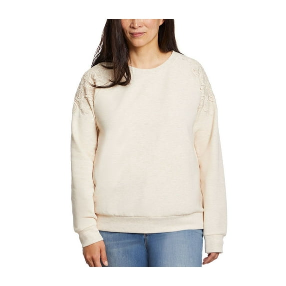 Gloria Vanderbilt Women's Sweater Sz L Long Sleeve Pullover W/Floral Lace Beige