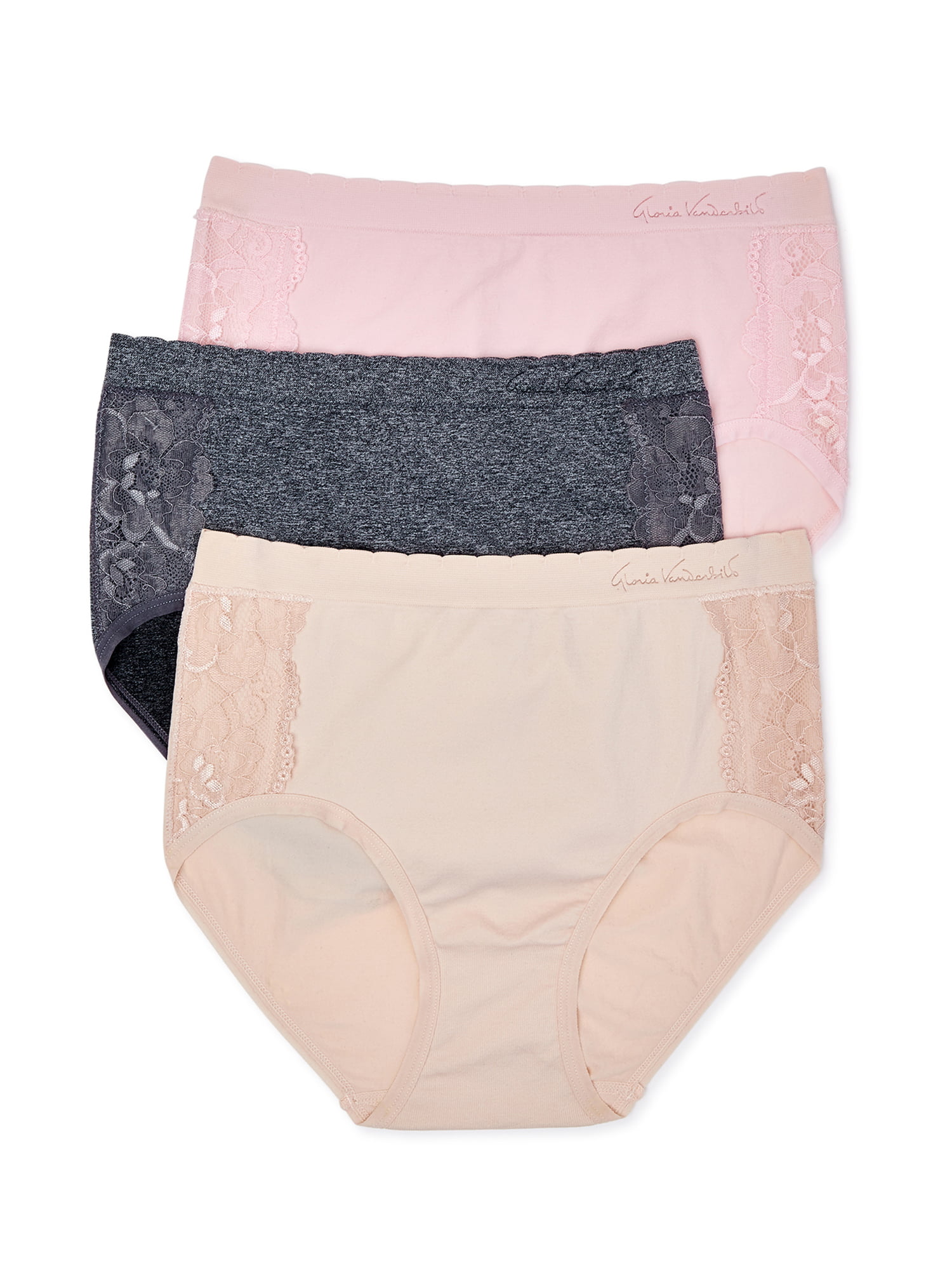 Gloria Vanderbilt Women's Tagfree Seamless Brief Panties with Lace Detail,  3-Pack 