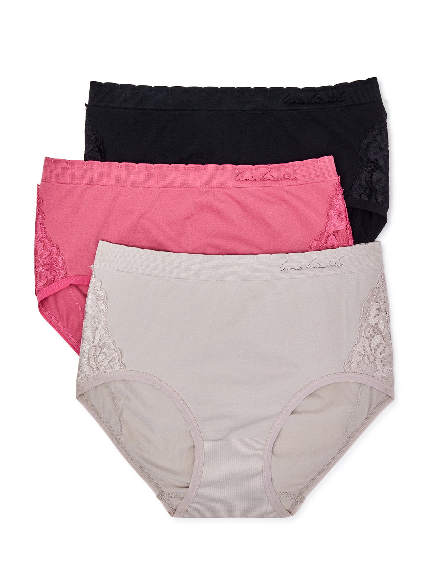 Gloria Vanderbilt Women's Tagfree Seamless Brief Panties with Lace Detail,  3-Pack 