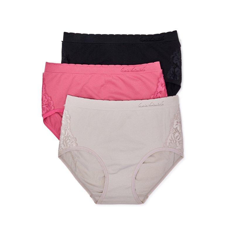 Gloria Vanderbilt Women's Tagfree Seamless Brief Panties with Lace Detail,  3-Pack