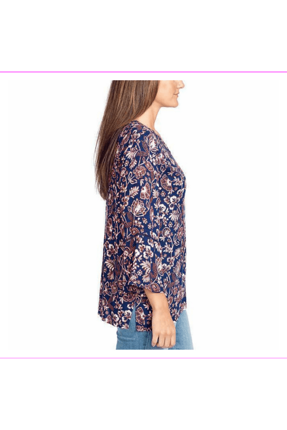 Women's V-Notched Neckline Midnight Affair Printed Blouse L/Midnight Affair