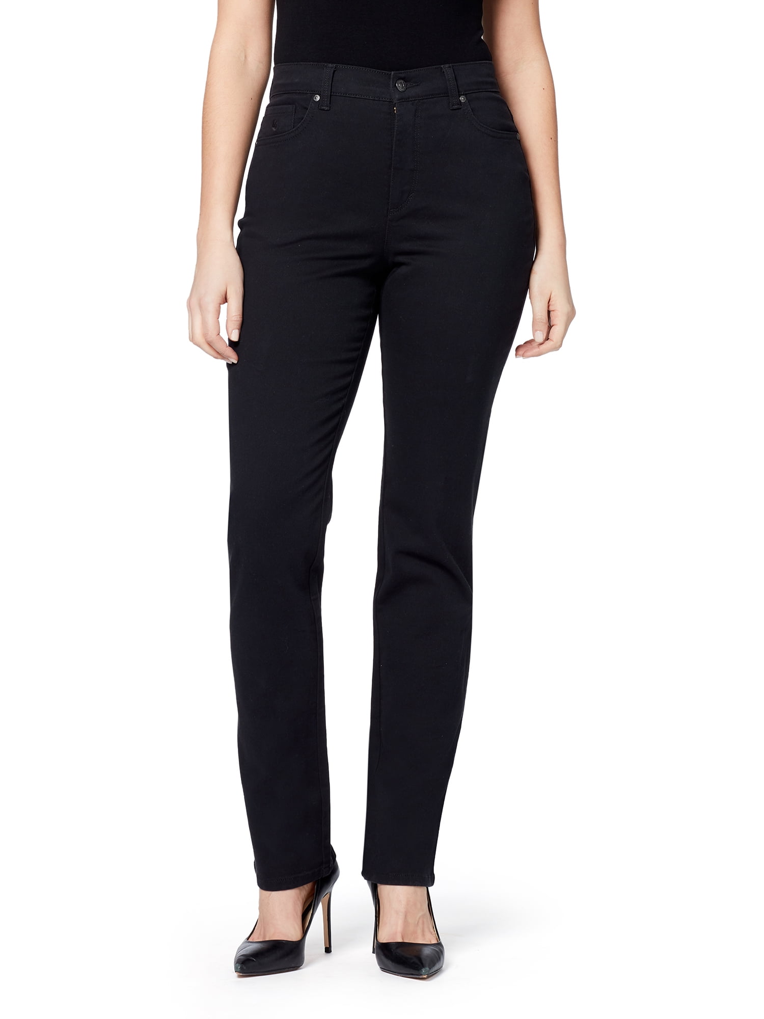 Black Mid-Rise Cotton Blend Straight Leg Jeans
