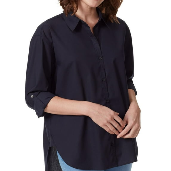 Gloria Vanderbilt Womens Amanda Shirt Adjustable Sleeves Oversized Blouse