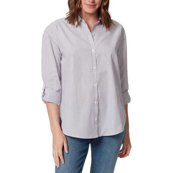 Gloria Vanderbilt Womens Amanda Striped Collared Button-Down Top