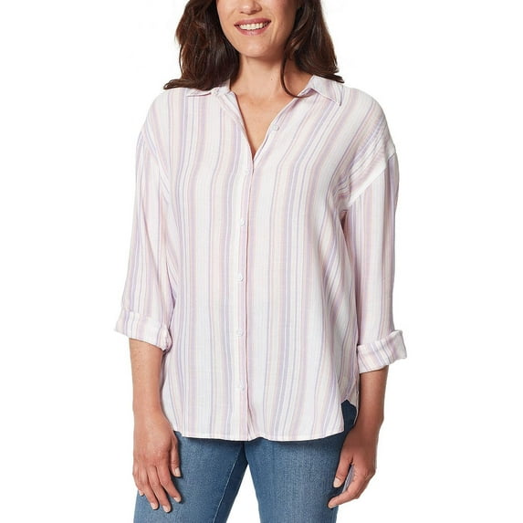 Gloria Vanderbilt Womens Amanda Striped Collared Button-Down Top