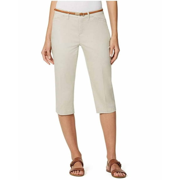 Gloria Vanderbilt Womens Anita Belted Capri (Natural Sand, 14)