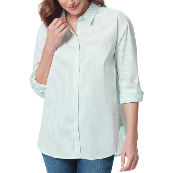 Gloria Vanderbilt Womens Amanda Polka Dot Relaxed Fit Button-Down Top Jade Breeze Stripe XL