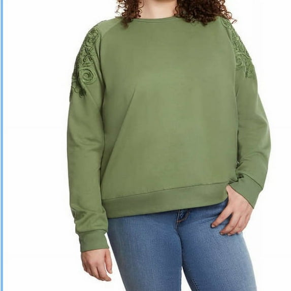 Gloria Vanderbilt Women's Crewneck Soft Pullover with Lace (Green, Size M)