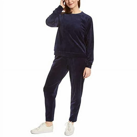 Gloria Vanderbilt Womens Midweight Velour Pant (Large, Navy)
